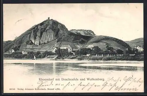 AK Rhöndorf, Ortsansicht mit Drachenfels und Wolkenburg