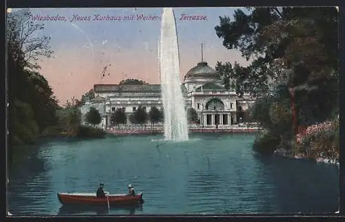 AK Wiesbaden, Neues Kurhaus mit Weiher-Terrasse