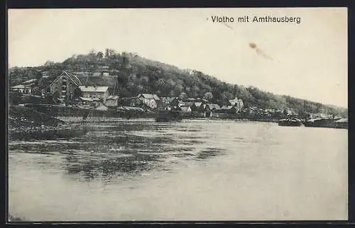 AK Vlotho, Teilansicht mit Amthausberg und Fluss