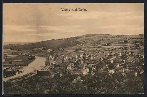 AK Vlotho a. d. Weser, Ortsansicht mit Fluss