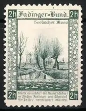 Reklamemarke Fadinger-Bund, Seebacher Moos, Landschaft mit Bäumen und Graben