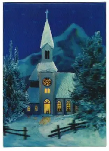 AK 3D-Karte, Church in Winter