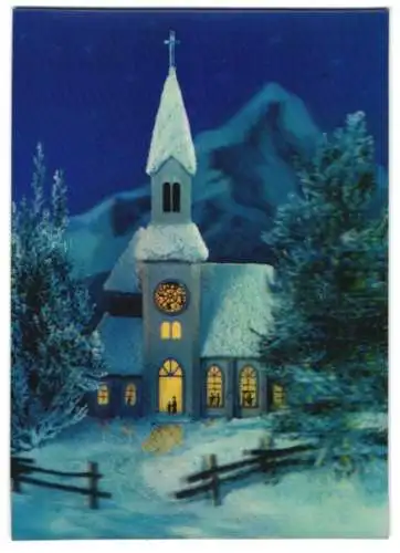 AK 3D-Karte, Church in Winter