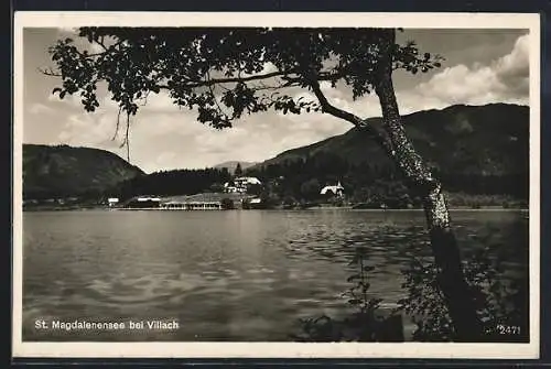 AK Villach, St. Magdalenensee, Ortsansicht über den See