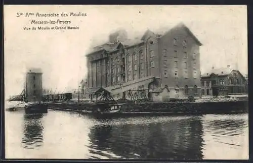 AK Merxem-lez-Anvers, Vue du Moulin et Grand Bassin