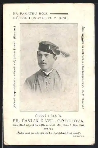 AK Orechov, Cesky Delnik Fr. Pavlik z Vel. Orechova, Portrait 1905