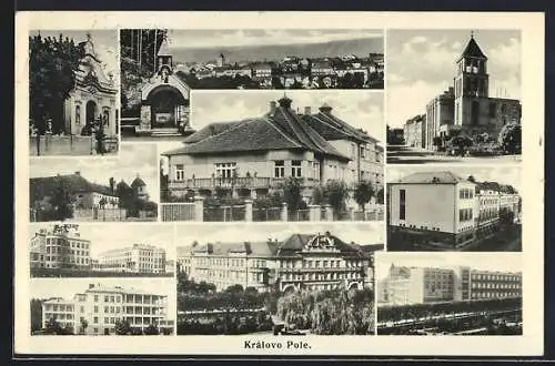 AK Brünn / Brno, Kralovo Pole, Gesamtansicht, das Rathaus, Schule, an der Kirche