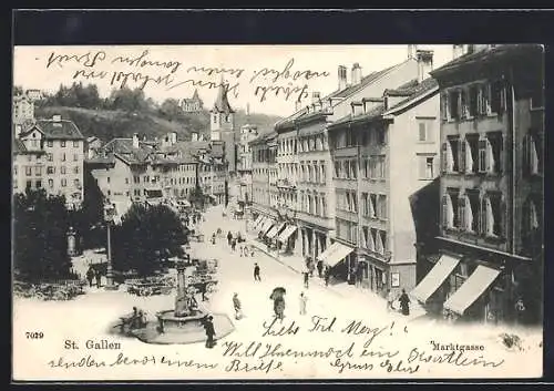 AK St. Gallen, Marktgasse mit Brunnen