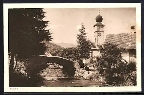 AK Murg /St. Gallen, Uferpartie mit Kirche