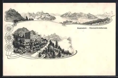 AK Axenstein /Vierwaldstättersee, Hotel mit Strassenpartie, Panorama