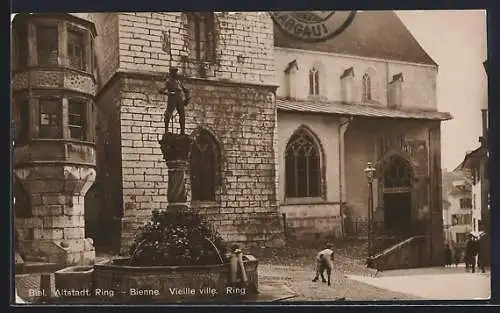 AK Biel, Altstadt, Ring mit Brunnen