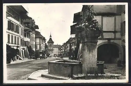 AK Morat, Murten-Hautgasse mit Brunnen