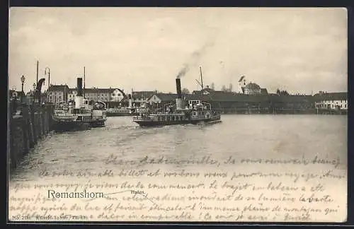 AK Romanshorn, Hafen mit Dampfern