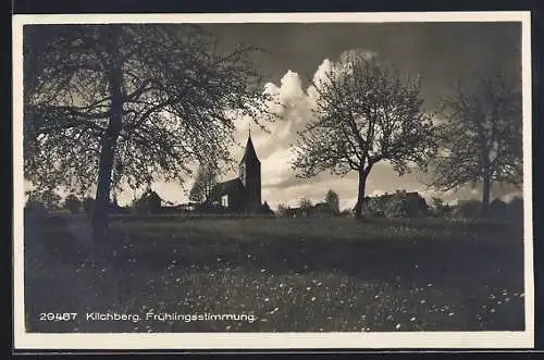 AK Kilchberg, Ortspartie mit Kirche im Frühling