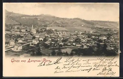 AK Langnau /Bern, Teilansicht mit Kirche