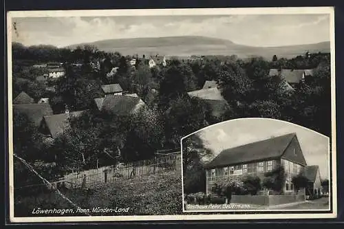 AK Löwenhagen /Hann. Münden, Gasthaus Heinr. Beuermann und Totalansicht