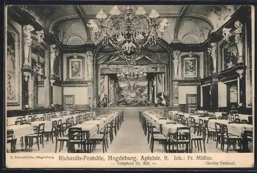 AK Magdeburg, Restaurant Richardts-Festsäle in der Apfelstrasse 9, Inh. Fr. Müller