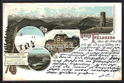 Lithographie Feldberg / Schwarzwald, Hotel und Pension Feldberger Hof, Feldbergsee