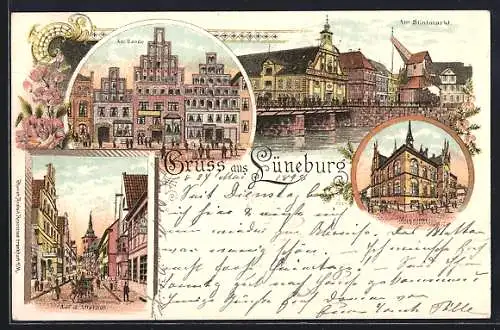 Lithographie Lüneburg, Am Sande, Auf d. Altstadt, Museum