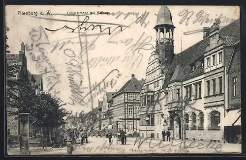 AK Nienburg a. W., Langestrasse mit Rathaus