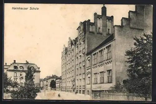 AK München-Schwabing, Haimhauser Schule von der Strasse aus