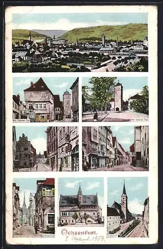 AK Ochsenfurt / Main, Oberes Tor, Badgasse und Hauptstrasse