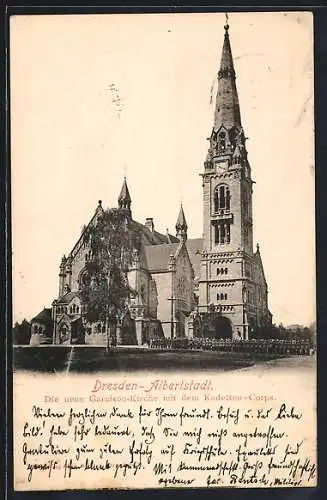 AK Dresden-Albertstadt, Neue Garnison-Kirche mit dem Kadetten-Corps