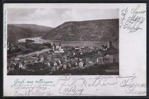 AK Bingen / Rhein, Gesamtansicht mit Fluss