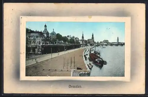 AK Dresden, Blick auf die Stadt vom Elbufer