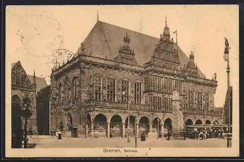 AK Bremen, Rathaus mit Strassenpartie