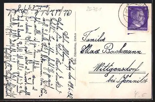 AK Emden, Rathaus mit Strassenpartie