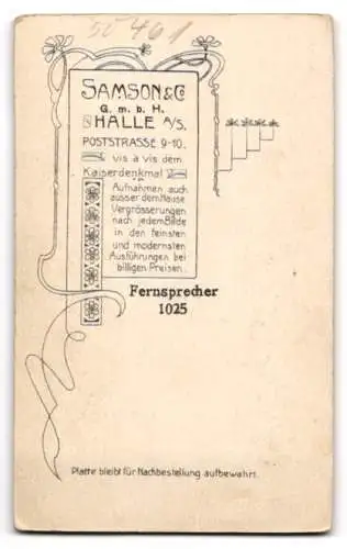Fotografie Samson & Co., Halle a/S, Poststrasse 9-10, Porträt eines jungen Mannes