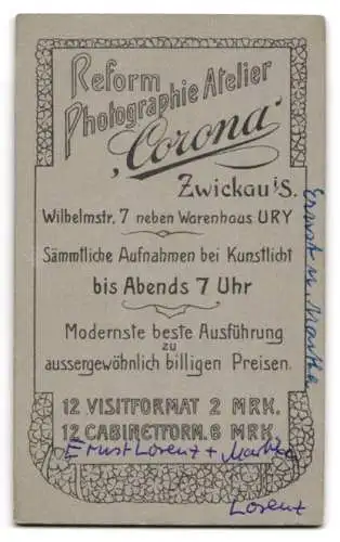 Fotografie Atelier Corona, Zwickau, Wilhelmsstrasse 7, Ernst und Martha Lorenz als Kinder