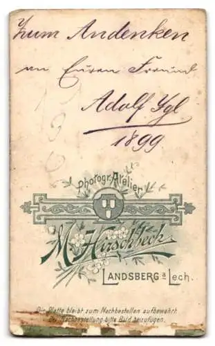 Fotografie M. Hirschbeck, Landsberg a. Lech, Adolf Ygl im Jahr 1899