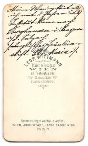 Fotografie Leopold Wittmann, Wien, Lange Gasse 60, Porträt eines jungen Mädchens