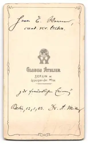 Fotografie Globus Atelier, Berlin, Leipziger-Str. 132 /135, Herr E. Werner mit Schnurrbart