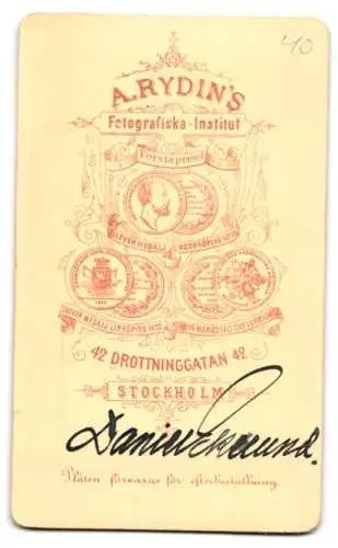 Fotografie A. Rydin, Stockholm, Drottninggatan 42, Daniel Ekelund mit Schnauzbart