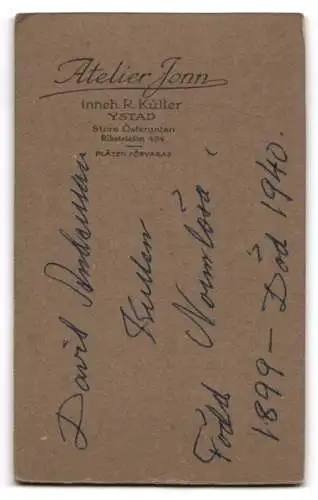 Fotografie Atelier Jonn, Malmö Ystad, Daniel Andersson als junger Mann
