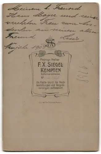 Fotografie F.X. Siegel, Kempten, Kotternerstrasse, Herr in elegantem Anzug