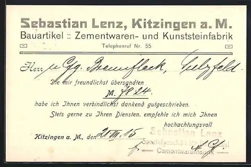 AK Kitzingen a. M., Zementwaren- und Kunststeinfabrik