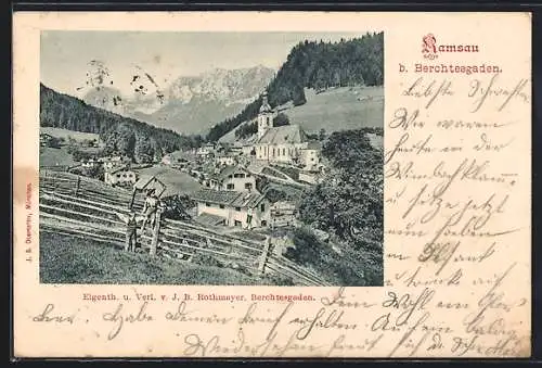 AK Ramsau b. Berchtesgaden, Ortspartie mit Kirche