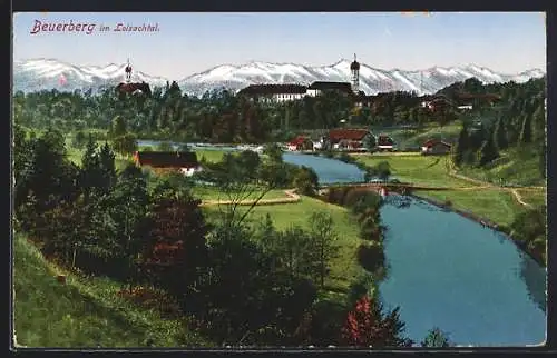 AK Beuerberg im Loisachtal, Flusspartie mit Blick zur Kirche