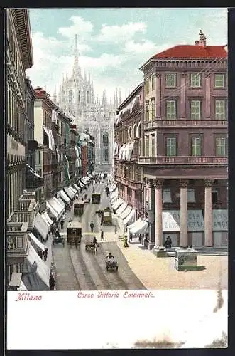 AK Milano, Corso Vittorio Emanuele, Pferdebahn