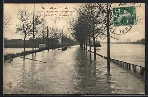 AK Saint-Ouen, Inondations de Janvier 1910, Le Quai de Seine canalise