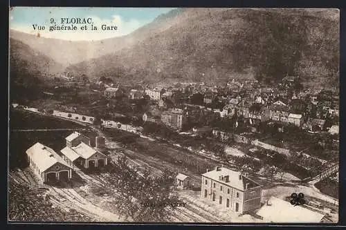 AK Florac, Vue generale et la Gare