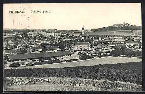 AK Pribram, Celkovy pohled, Teilansicht mit Bahnhof