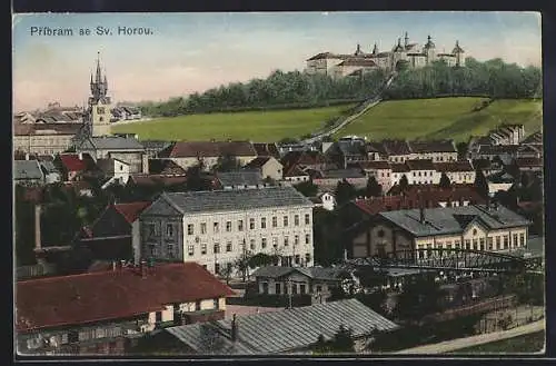 AK Pribram, se Sv. Horou, Teilansicht mit Bahnhof und Kloster