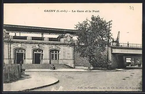 AK Gagny, La Gare et le Pont