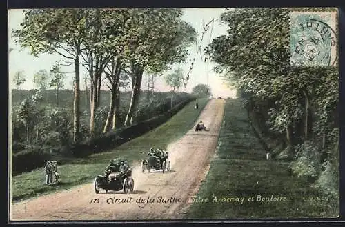 AK Ardenay, Circuit de la Sarthe 1906, Entre Ardenay et Bouloire, Autorennen