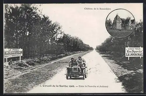 AK Ardenay, Circuit de la Sarthe 1906 /Autorennen, Entre la Fourche et Ardenay